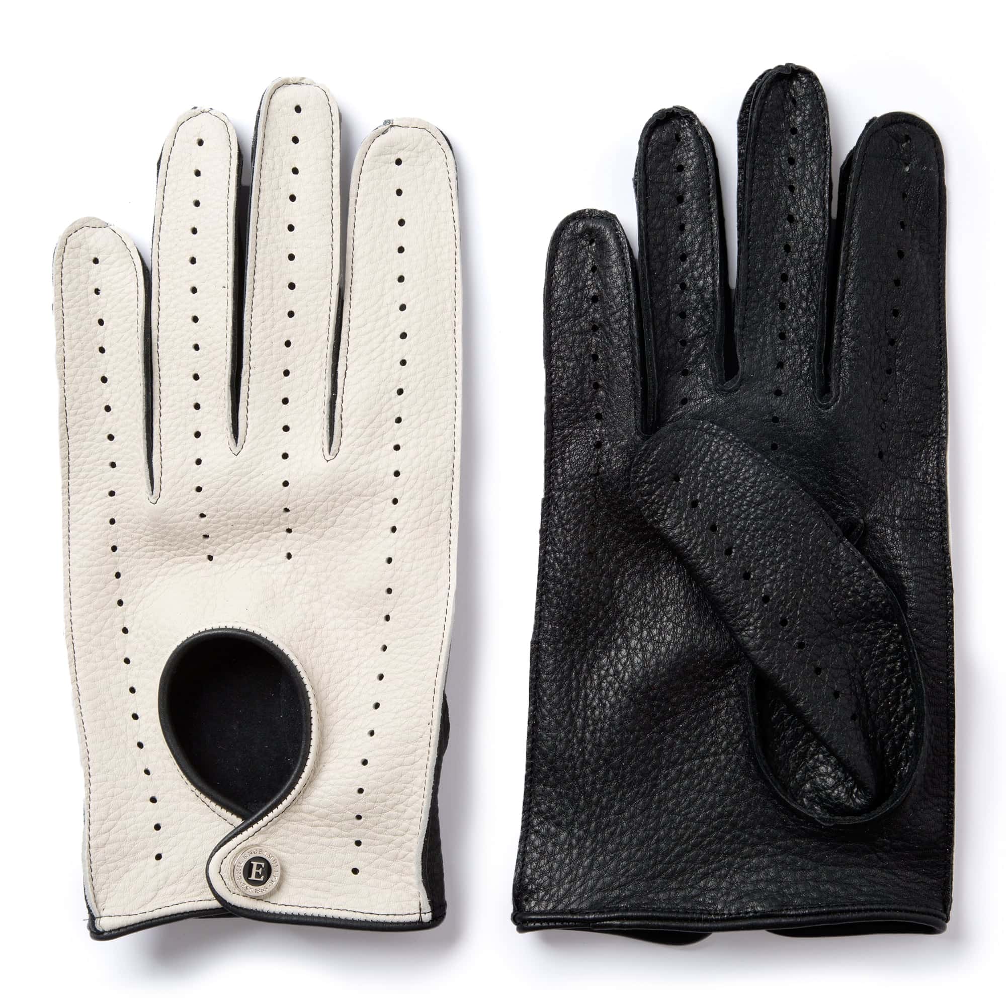 Engelmuller black and white deerskin leather driving gloves Nino Vaccarella
