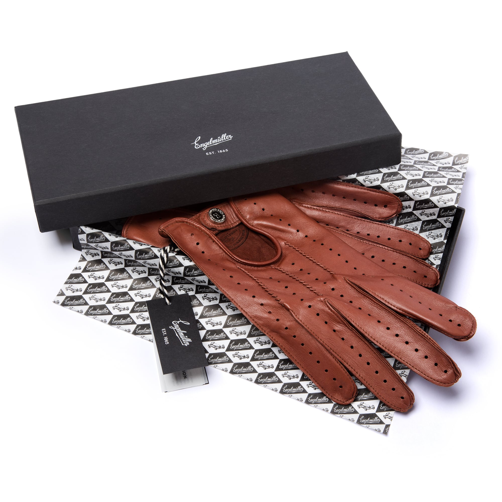 Engelmuller brown leather driving gloves