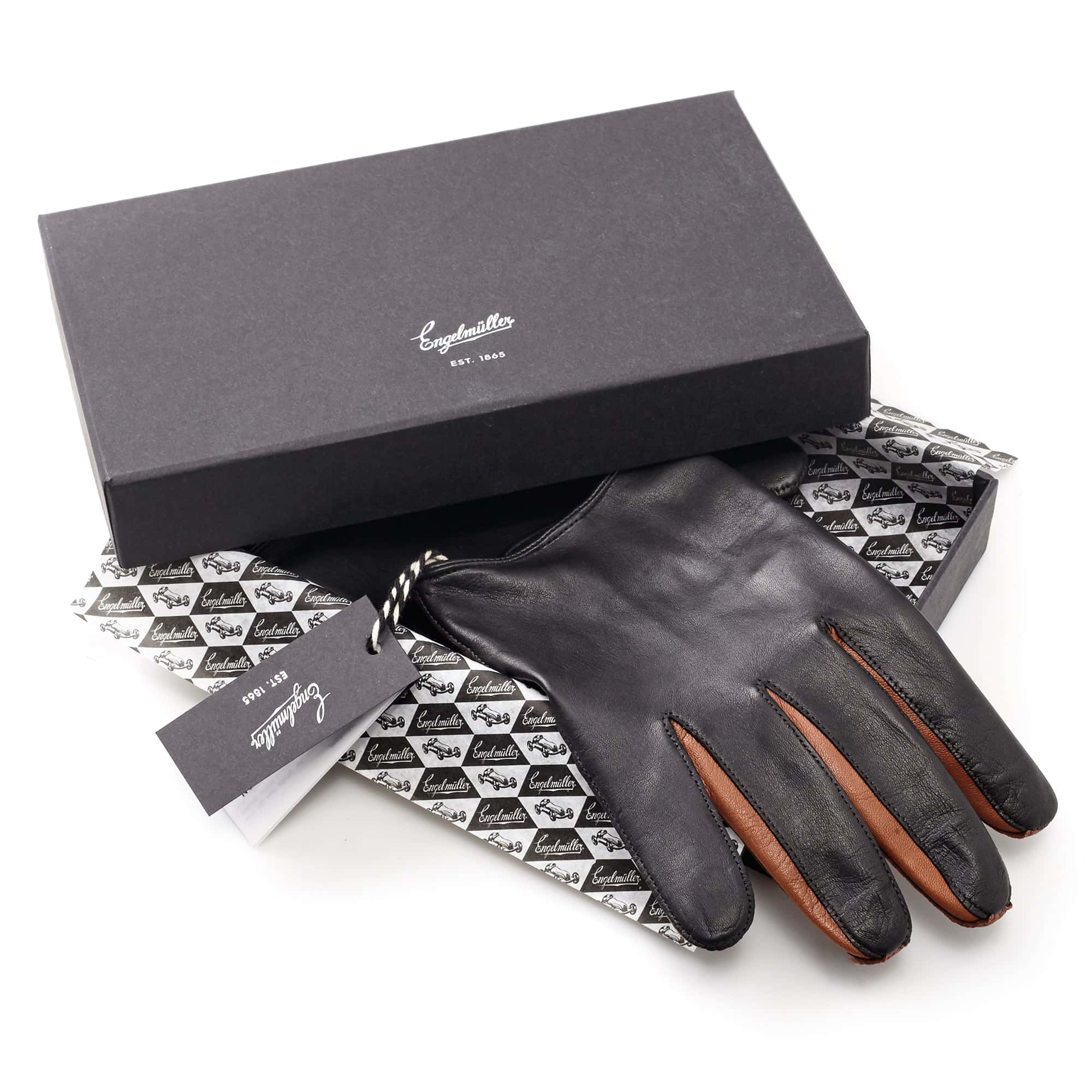 Engelmuller black brown leather driving gloves
