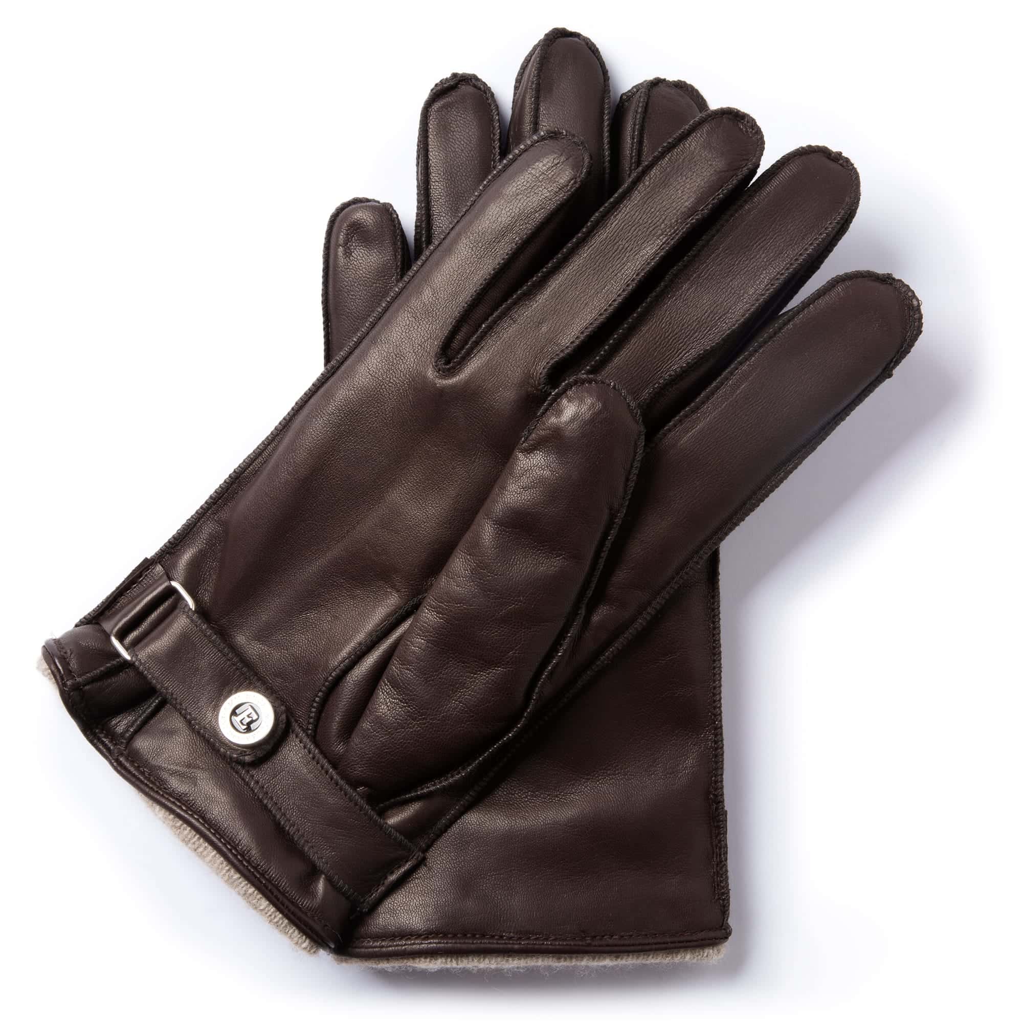 Engelmuller brown leather gloves cashmere