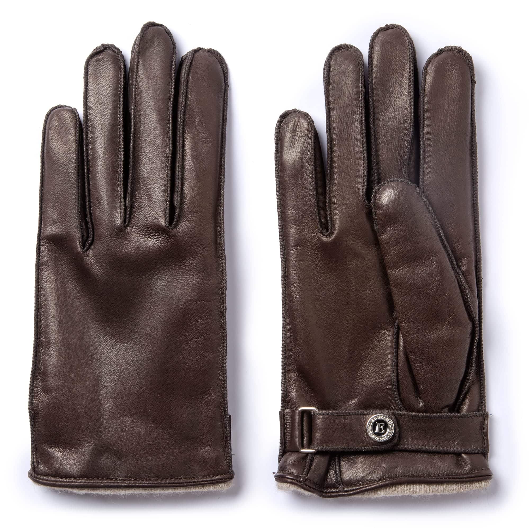 Engelmuller brown leather gloves cashmere