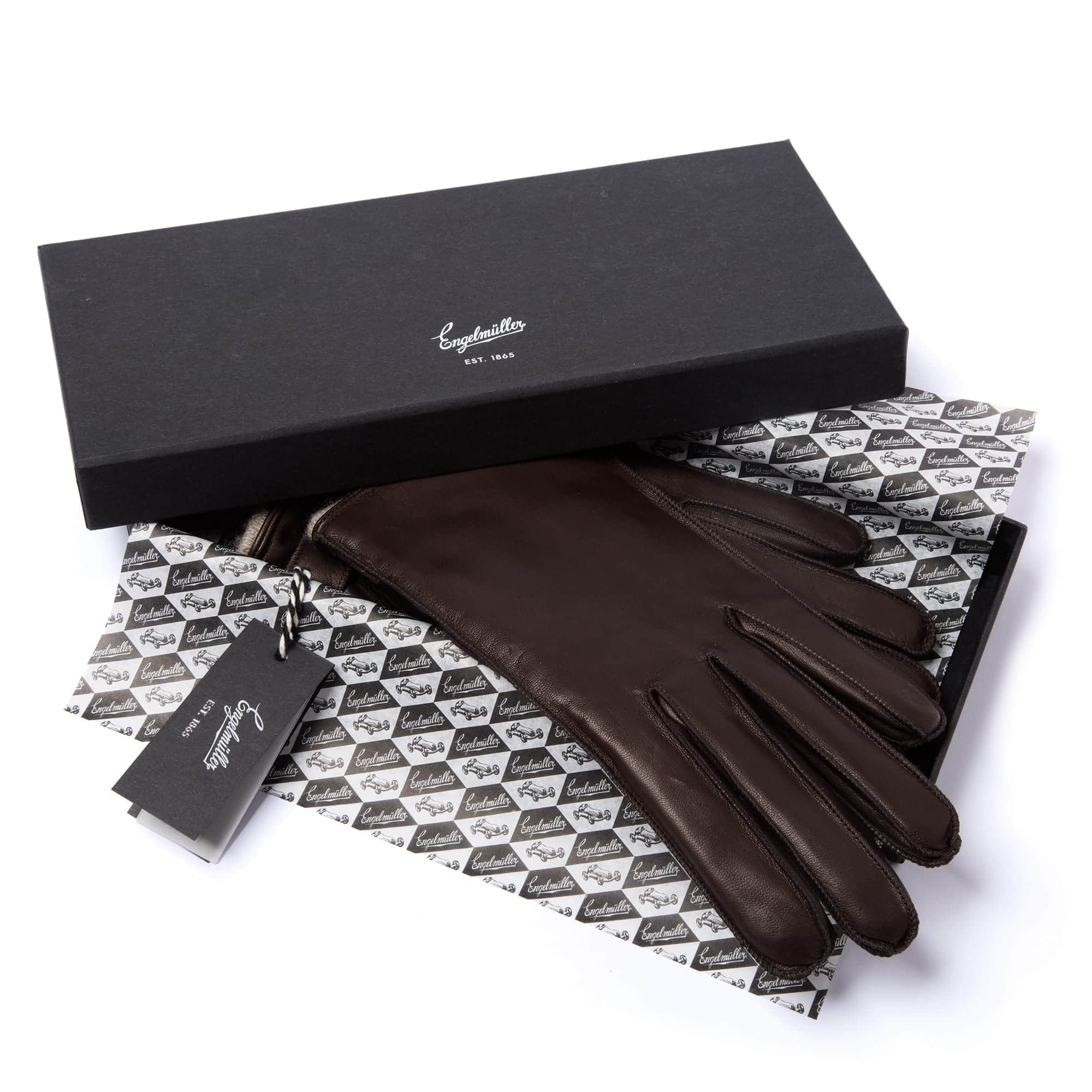 Engelmuller brown leather gloves cashmere