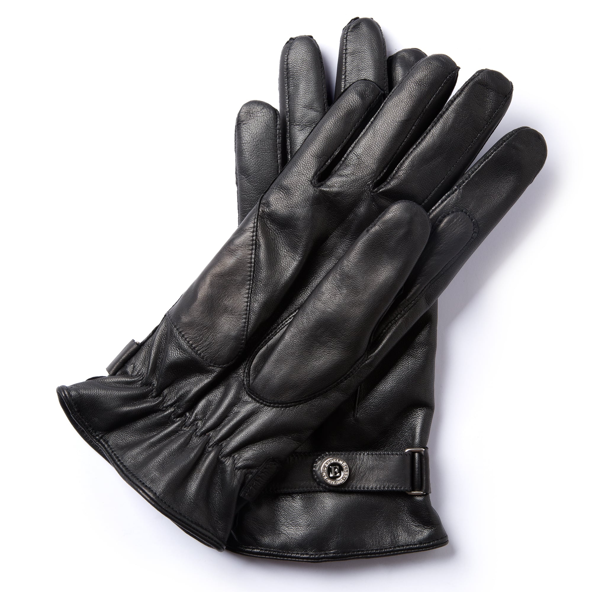 Engelmuller black brown leather driving gloves with cashmere
