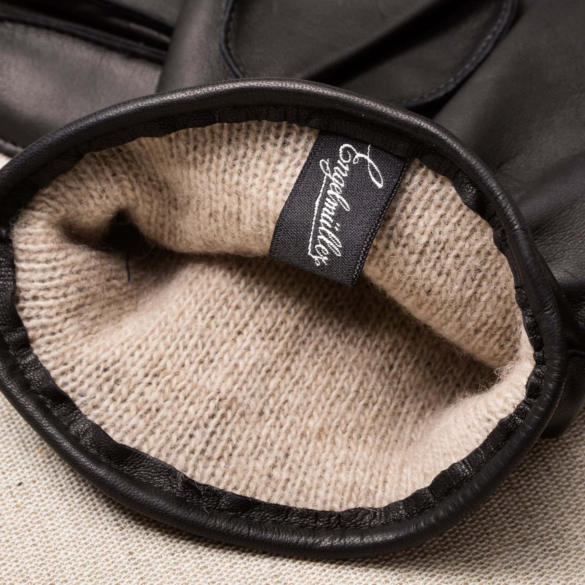 Engelmuller black brown leather driving gloves with cashmere