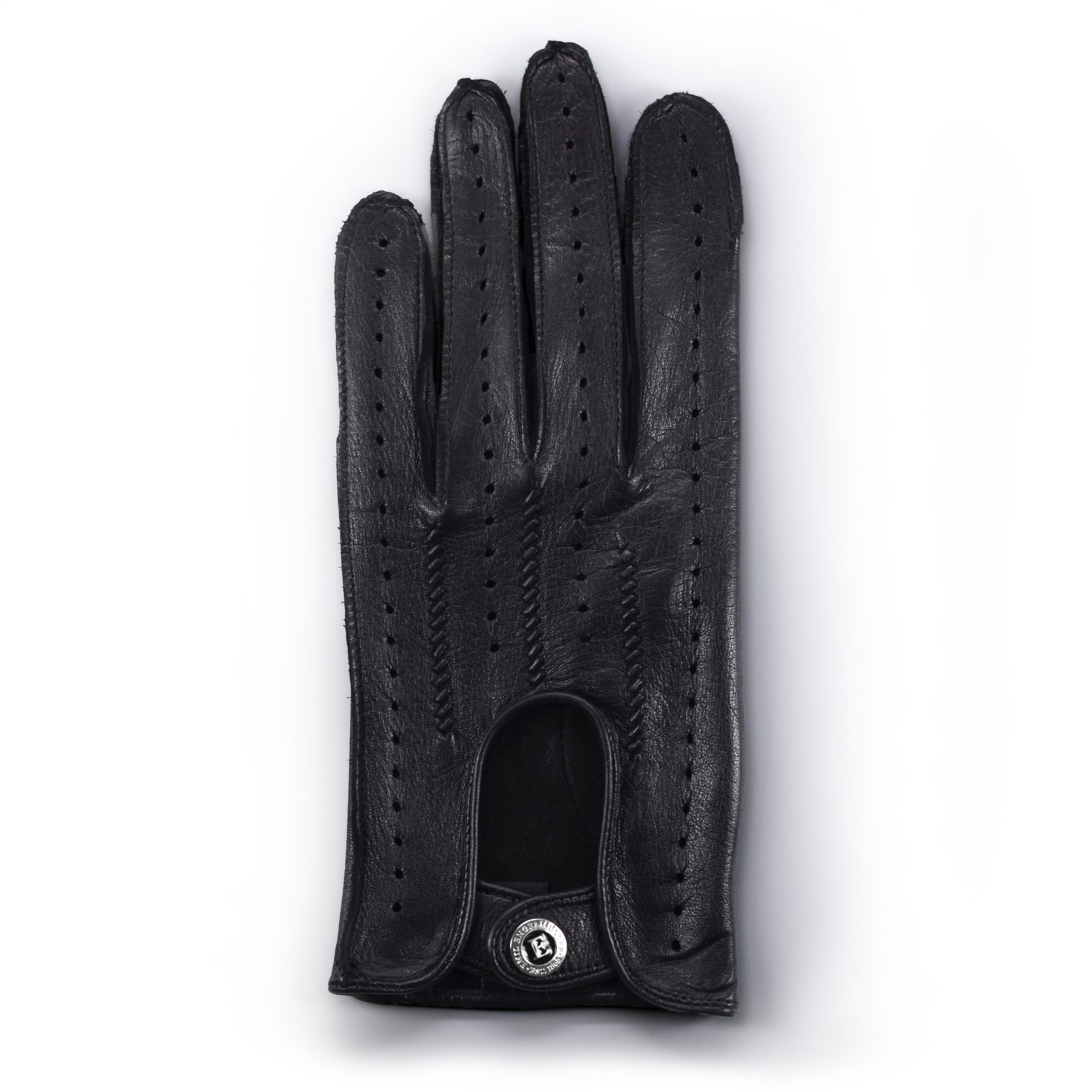 Engelmuller black leather driving gloves crossed