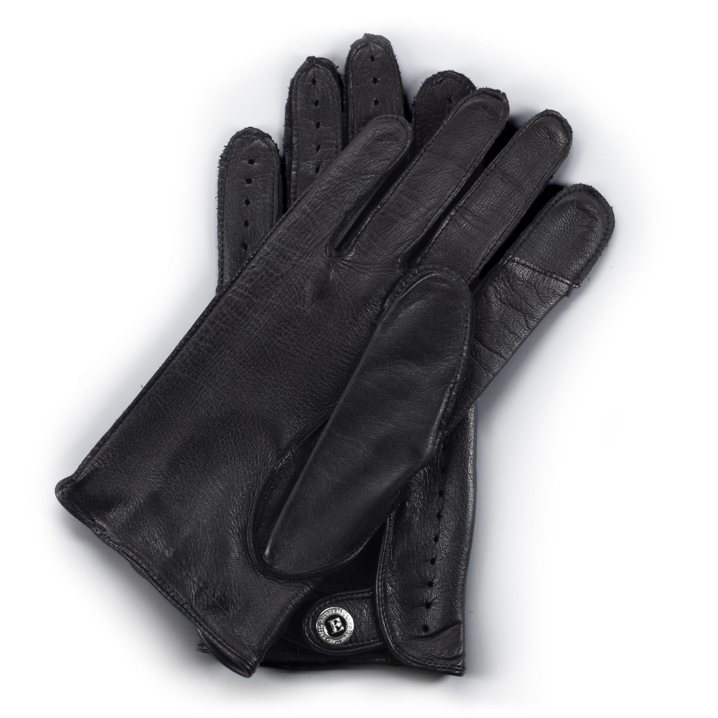 Engelmuller black leather driving gloves crossed